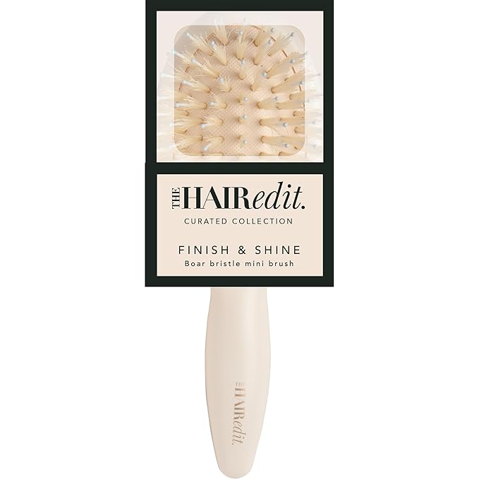 The Hair Edit Mini Finish & Shine Boar Bristle Brush, Travel Size Detangling Hairbrush for Smooth, Shiny Hair, Tames Flyaways, Boosts Shine & Distributes Natural Oils, Ideal for Dry Hair