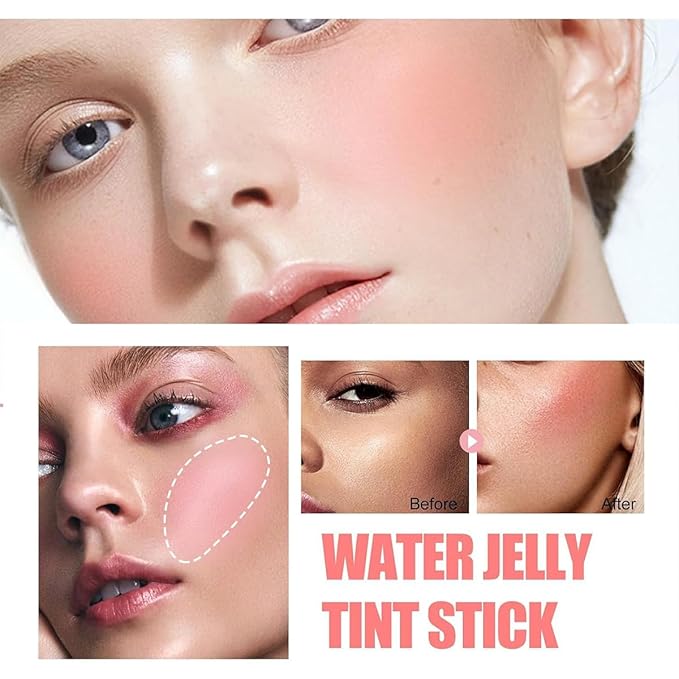Milk Cooling Water Jelly Tint Blush Stick Face Makeup, Sheer Lip & Cheek Stain, Buildable Watercolor Finish,Vegan, Cruelty Free - 0.18 fl oz (POPPY PINK)