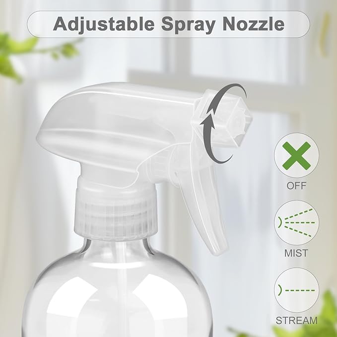 2 Pack Glass Spray Bottles with Silicone Sleeve, 16 oz Empty Refillable Containers with Adjustable Spray Nozzles, Spray Bottles for Hair, Cleaning Solutions and Plants White