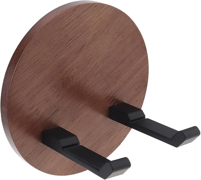 Wall Mounted Hair Dryer Holder, 5.1 Inch Round Shape Walnut Wood Shelf Aluminum Hairdryer Holder,Bathroom Hair Dryer Stand Drill Install (Round Shape Walnut Wood, 1)