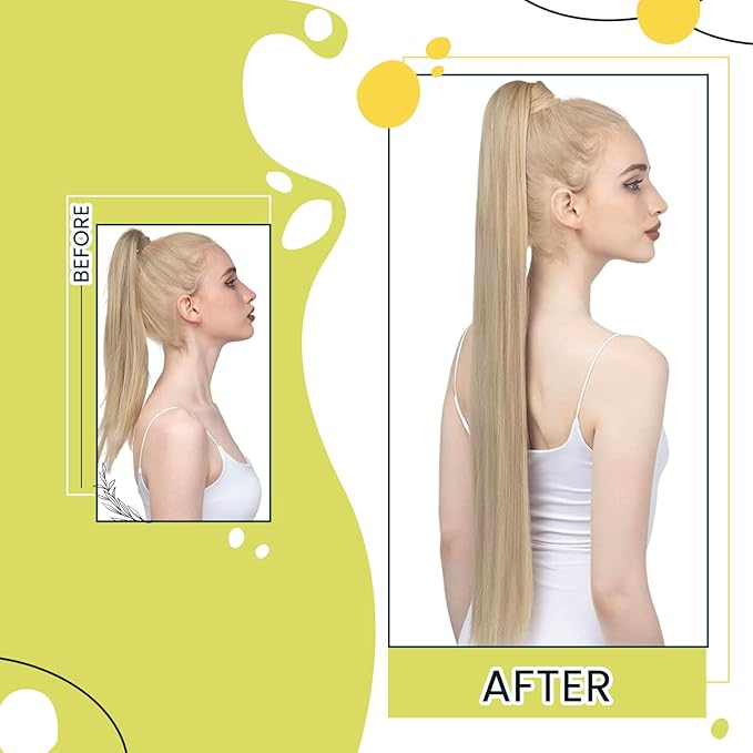 RUNATURE Blonde Hair Ponytail Extension, Real Human Hair Ponytail Extension, Natural Remy Hair for Women, Easy to Install, Long Ponytail 20 Inch 80g #16P22 Beige Blonde Highlights
