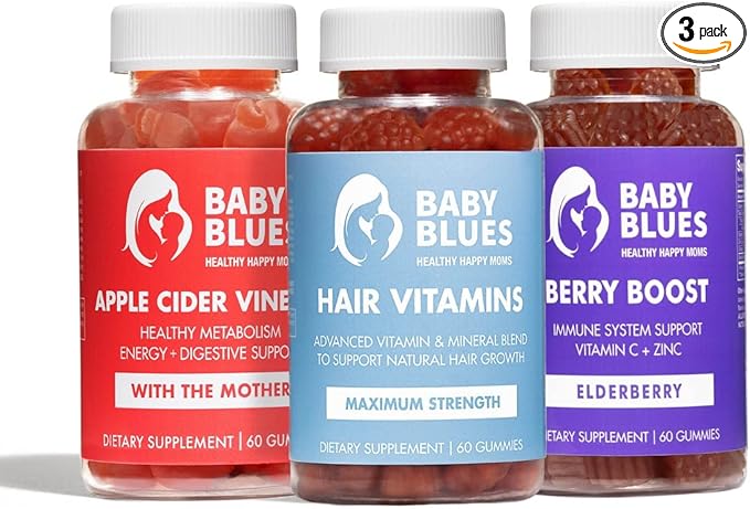 Baby Blues Postpartum Pack (Pack of 3) - Vitamin Kit for New Moms: Hair, Energy, and Immunity Support - Assorted Flavors - Non GMO, Gluten-Free Supplements