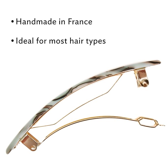 Light Blue Hair Barrette for Thin Hair, Classic Rectangle French Barrette for Women, Lightweight and Comfortable, Strong Hold, South Sea Faux Shell | France Luxe