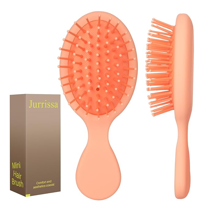 Mini Hair Bursh for Women Men and Kids, Protable Travel Size Hair Brush for Pockets Purse backpack, Mini Detangler Brush for All Hair Types, Small Hair Brush for Detangling (1 Pack-Orange)