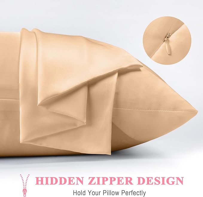 100% Pure Silk Pillowcase 2 Pack for Hair and Skin, Both Sides 23 Momme Grade 6A+ Mulberry Silk Pillowcases with Hidden Zipper, Soft&Smooth Cooling Pillow Cases (Champagne, King 20x36)