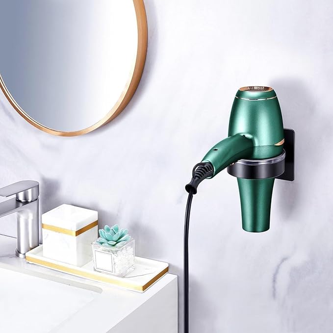 Hair Dryer Wall Mounted Holder,Stainless Steel Blow Dryer Holder,Self-Adhesive Bathroom Hair Styler Tool Organizer Storage Rack