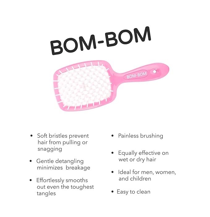 BOM BOM 2 Unit Kit, Wet And Dry Vented Detangling Hair Brush For All Hair Types, Light Weight Hairbrush, Scalp Massage Brush (Black light pink)