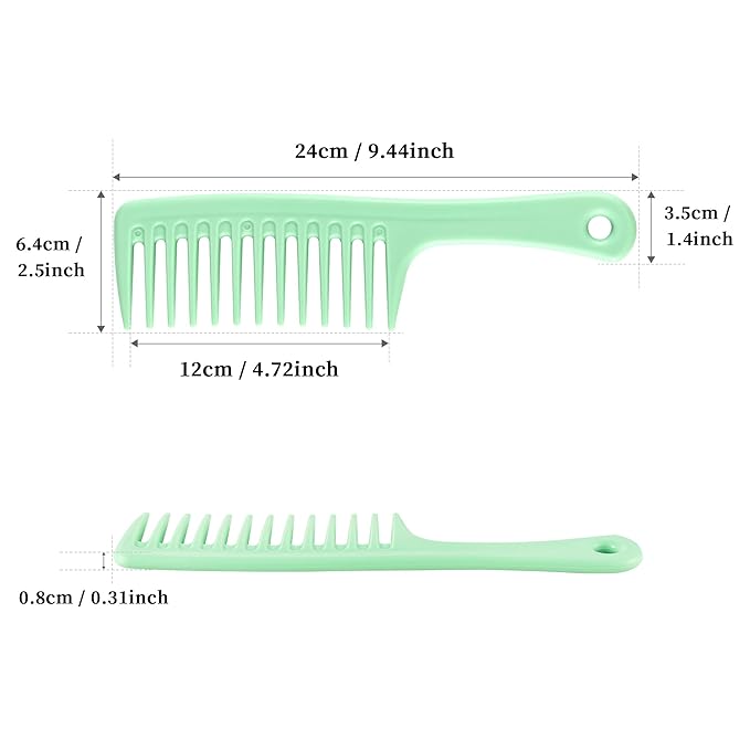 HYOUJIN Two Set Large Wide Tooth Comb - Detangling Wet or Dry Hair, Shower Comb for Women, Men, Curly, Long Hair, Green