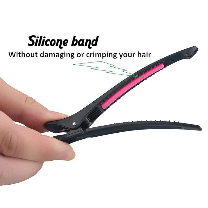 6Pcs/set Pinup Plastic Duck Bill Hair Clips for Sectioning Hair - Professional Non Slip Silicone band Clips Salon DIY Accessories Hairpins Hairgrip for Women(Blcak-Style1)