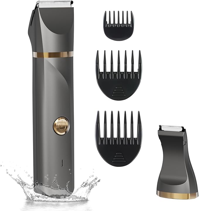 AREYZIN Body Hair Trimmer for Women Electric Body Shaver for Back Chest Armpit Legs Pubic Hair, USB Rechargeable, Replaceable Snap-in Ceramic Blades, IP7X Waterproof for Wet and Dry Use,Gray&Gold