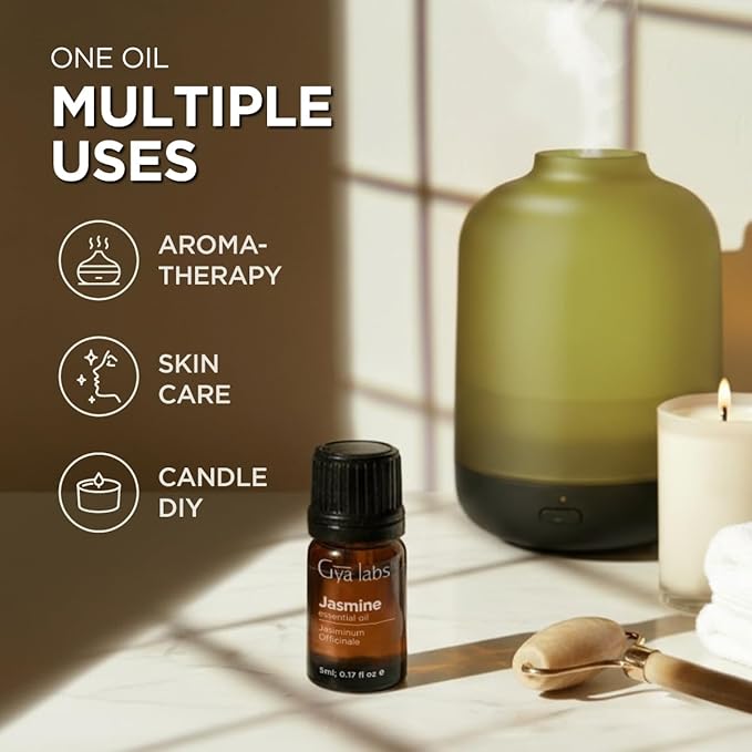 Gya Labs Jasmine Essential Oil - 0.17 Fl Oz - for Hair, Skin, Diffuser, Aromatherapy & DIY Candle Making Scent