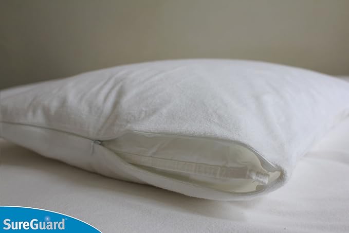 Set of 2 King Size SureGuard Pillow Protectors - 100% Waterproof, Bed Bug Proof, Hypoallergenic - Premium Zippered Cotton Terry Covers