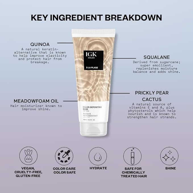 IGK Hair Gloss Toner & Color Depositing Mask | Light Sand Semi-Permanent | Vegan + Cruelty Free | A La Plage