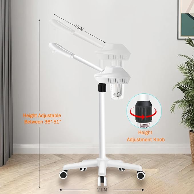 Professional Facial Steamer, Ozone Spa Face Steamer on Wheels, Adjustable Height and Angle,Estheticians Steamer More Steam,Hot Mist Facial Humidifier Atomizer for Spa Beauty, Home Use