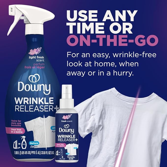 Downy Wrinkle Releaser Fabric Spray, Light Fresh Scent, 33.8 Fl Oz (Pack of 2)