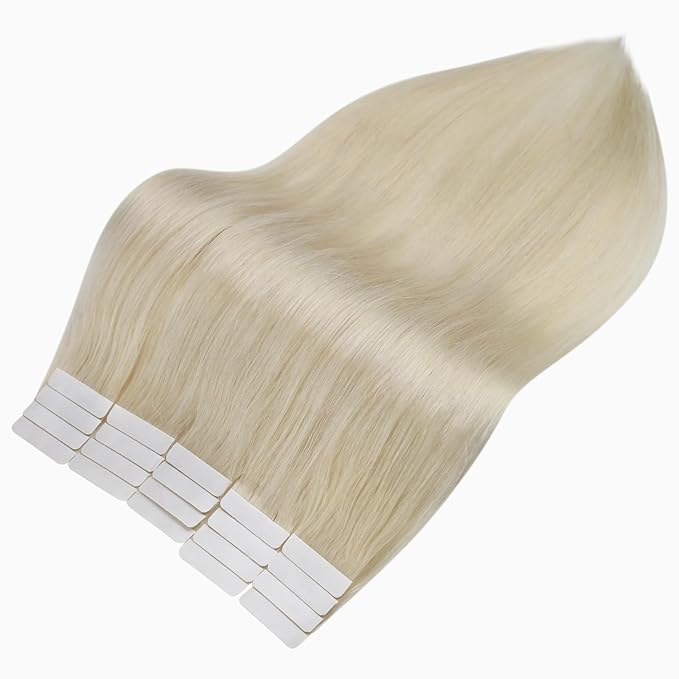 Full Shine Blonde Tape in Hair Extensions Human Hair 18 Inch 20 Pcs Color 60 Seamless Tape in Extensions Straight Silky 50 Gram Skin Weft Add Volume for Wedding Soft Remy