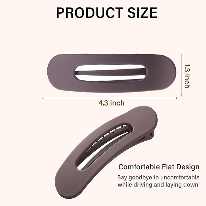 4 PCS Flat Claw Clips, Large Lay Flat Hair Clips for Women Girls, Strong Hold Non-slip Hair Claws for Thick Thin Hair (Matte 1)