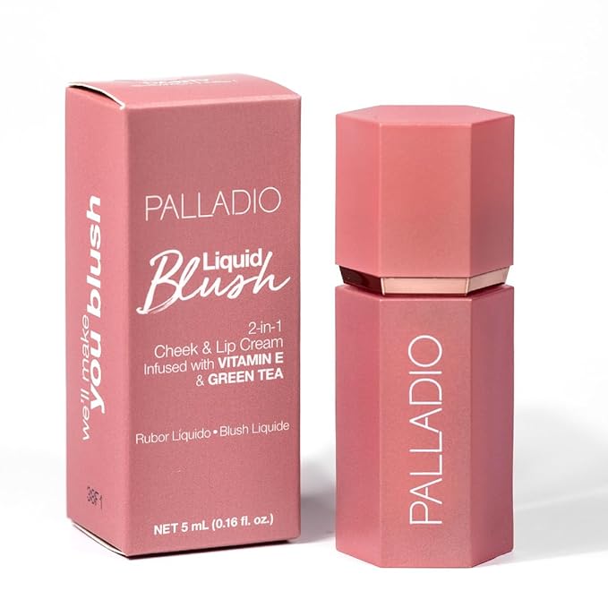 Palladio Liquid Blush for Cheeks & Lips 2-in-1 Makeup Face Blush, Weightless Cream Formula, Smudge Proof Long-Wearing Pigmented Blush, Natural Look Makeup Face Blushes, Shimmer Finish, Dainty