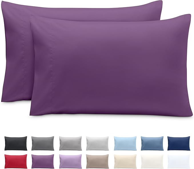 Bare Home Microfiber Pillow Cases - King 20x40 - Cooling Pillowcases - Double Brushed - Easy Care - Envelope Closure (King Pillowcase Set of 2, Plum)