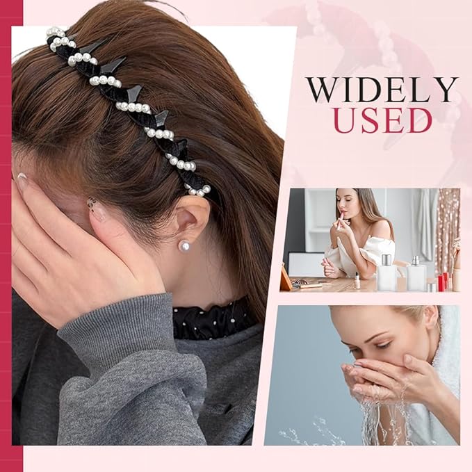 Vintage High Cranium Artificial Pearl Hairband, New Elegant Braided Pearls Headbands with Teeth for Women, Anti-slip Decorative Hair Bands Fashion Hair Accessories Gifts (Black+Burgundy, One Size)