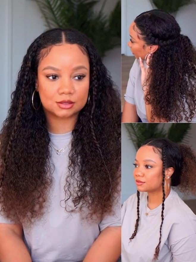 YIROO EasiContour V Part Ombre Brown Human Hair Wig Curly 12A Glueless Upgrade U Part Wig Ombre Black to Chestnut Brown No Leave Out V Shape Clip Wigs Ready to Go 150% Density Beginner Friendly 18Inch