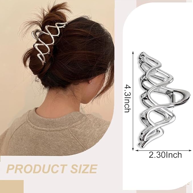 Metal Wave Hair Clips - Fashion Hair Accessories Claw Clips Durable Hair Clips With Wavy Grid Design Large Strong Hold Hairgrip Hair Barrette Non Slips Hair Jaw Clips for Women Thick or Long Hairs