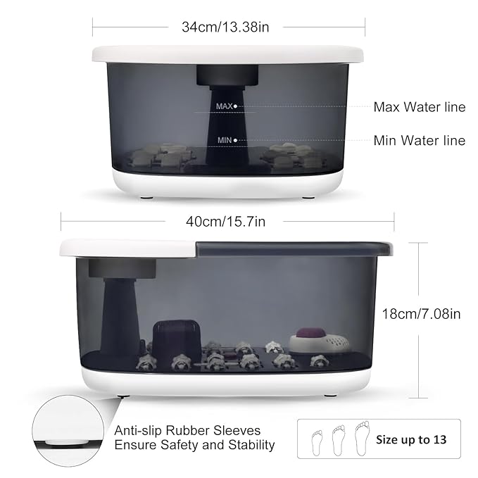 Foot Spa Bath Massager with Heat Bubbles and Vibration Massage and Jets, 16 OZ Calming Lavender Foot Soak Epsom Salt, Foot Soaker with Red Light, 22 Massage Rollers, Adjustable Temp - Grey