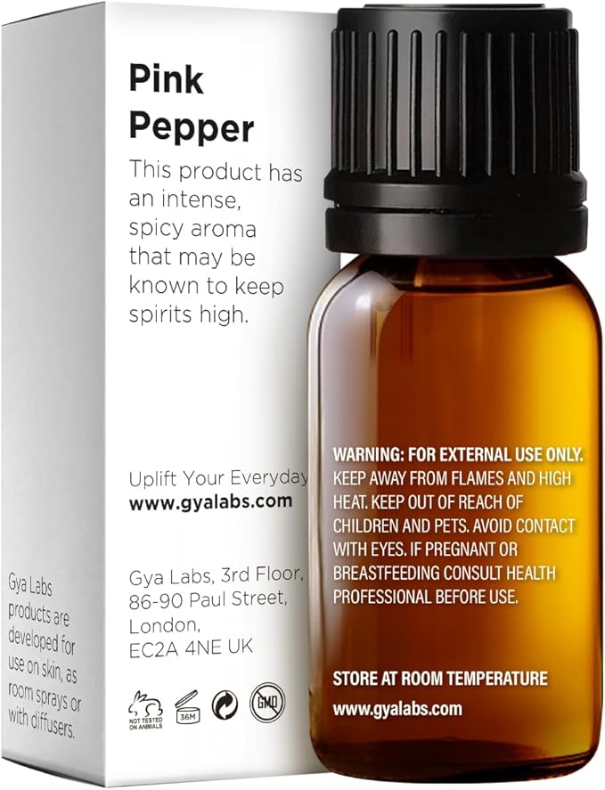 Gya Labs Pink Pepper Essential Oil for Skin - Pink Pepper Essential Oil Diffuser - Aromatherapy Oil Pepper Oil for Face,DIY,Candles & Massage - Crisp, Peppery & Spicy Scent - 100% Natural (0.34 Fl Oz)