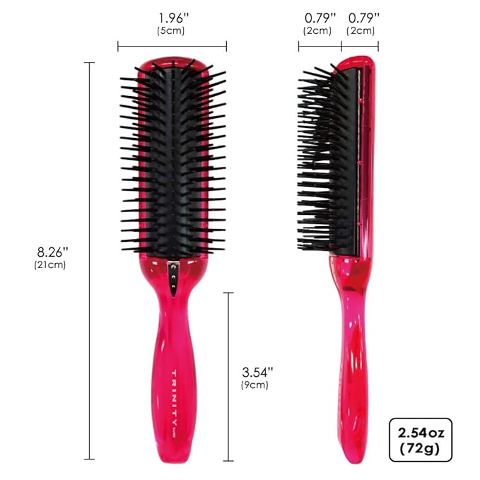 BS Anti Static Hairbrush [Made in Japan] 7 Row Curly Hair Brush for Styling, Blow-Drying, and Detangling, Static Free Hair Brushes for Women (Pink)