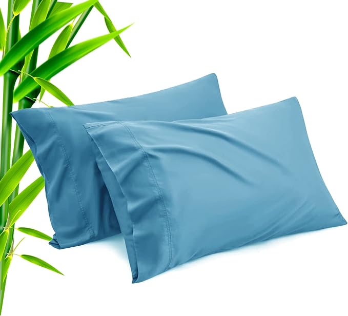 TELUS Blue Pillow Cases King Size 2 Pack, Bamboo Rayon Cooling Pillowcases with Envelope Closure, Cool Breathable Pillow Cover for Hot Sleepers & Night Sweats, 20x40 inches