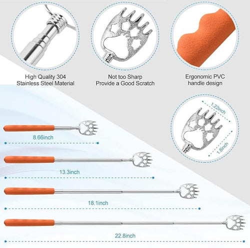 4 Pack Different Style Back Scratcher Metal Portable Telescoping Back scratchers, Extendable Back Massager Tool with Beautiful Box, Stocking Stuffers Gift for Men Women（Orange）
