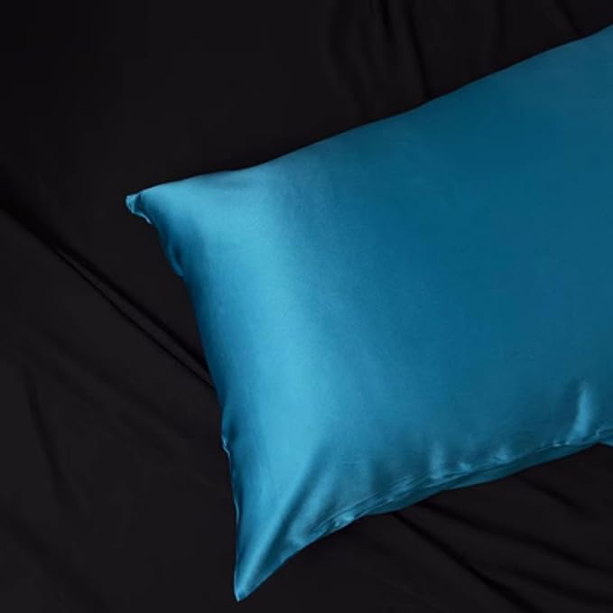Mulberry Silk Pillowcase for Hair and Skin Made in USA, 22 Momme King Size Silk Pillow Cases with Zipper, 100% Silk, Anti Aging, Anti Acne, 1 Pc 20"x36" (King, Peacock Blue)