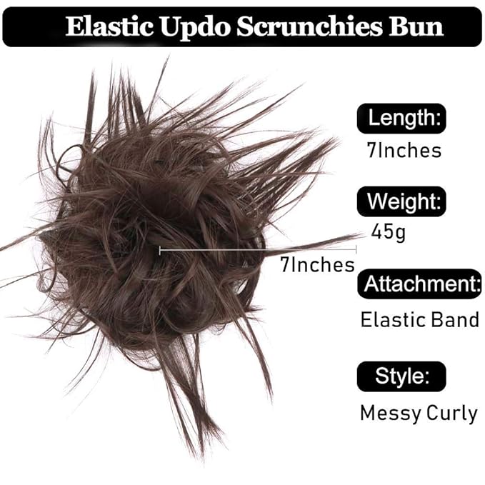 HMD Tousled Updo Messy Bun Hair Piece Hair Extension Ponytail With Elastic Rubber Band Updo Extensions Hairpiece Synthetic Hair Extensions Scrunchies Ponytail Hairpieces for Women (Darkest Brown)