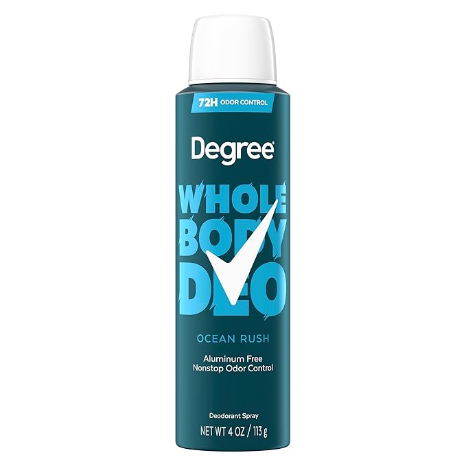 Degree Men Whole Body Deodorant Spray for Men, Ocean Rush Scent, Aluminum Free 72H Odor Protection 4 oz