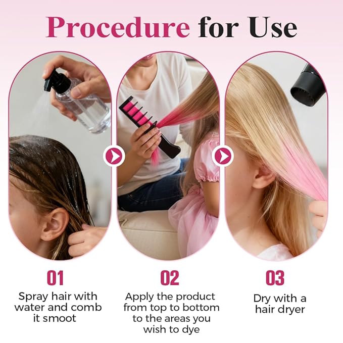 Festive Fun Hair Chalk Combs, 2026 New Chalk Hair Color for Girls, Temporary Wash out Hair Color Kids, Christmas Girl Gifts, Skin Safe Materials (6 colors)