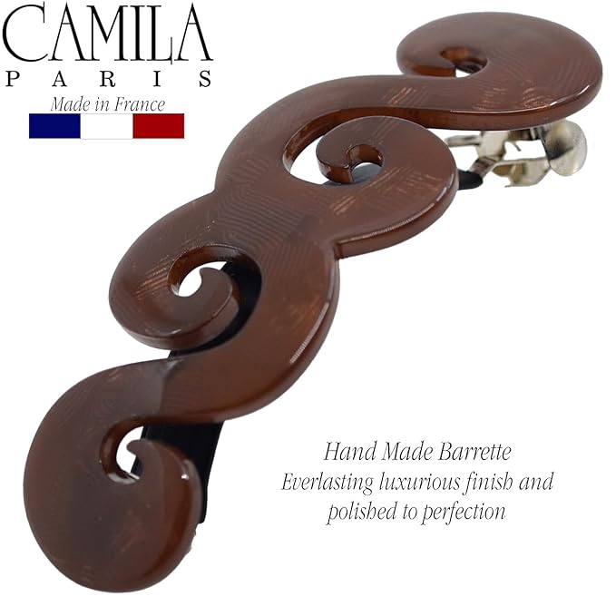 Camila Paris CP3170 French Hair Barrette Clip for Girls, Handmade, Brown, Gold Metal Clasp Strong Hold Grip Hair Clips for Women, No Slip and Durable Styling Girls Hair Accessories, Made in France