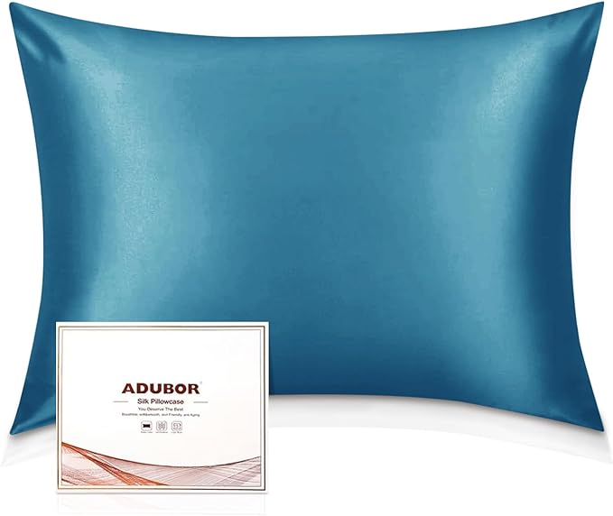 Adubor 100% Silk Pillowcase - Mulberry Silk Pillow Cases, 23 Momme 6A Grade Fibers, Silk Pillow Case for Hair and Skin Health, with Hidden Zipper (Queen 20''x30'', Peacock Blue, 1PC)