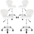 Set of 4 PVC Faux Leather Rolling Swivel Salon Stool Chair with Low Back Support Adjustable Hydraulic Seat Height 22 IN Diameter 15 IN for Office Massage Facial Spa Medical Tattoo White 4 Pack