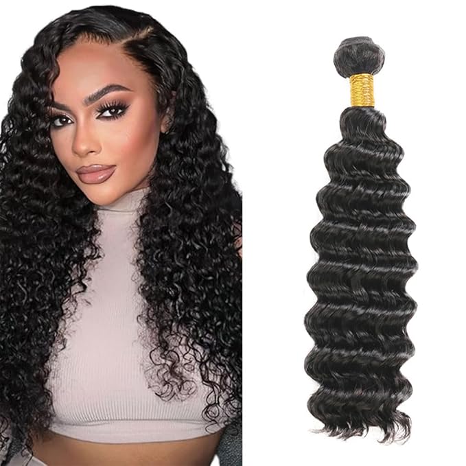 Human Hair Bundles Color 1B Deep Wave Bundles 24 Inch Double Weft Natural Black Deep Wave Bundle Hair Weave Niegmeag Brazilian Virgin Soft and Silky Remy Hair Extensions 100g