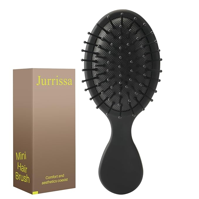 Mini Hair Bursh for Women,girls-Protable Travel Size Hair Brush for Pockets,Purse,backpack-Mini Detangler Brush for All Hair Types,Small Hair Brush for Detangling(1 Pack-Black)