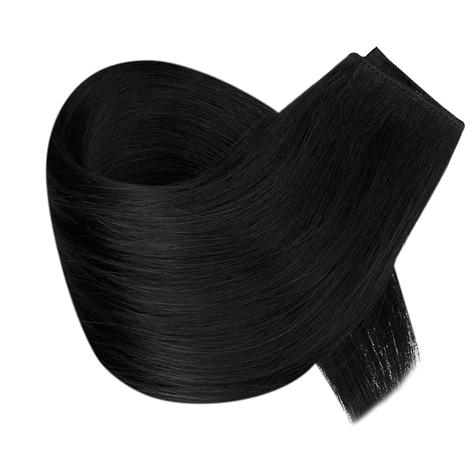 RUNATURE Short Wire Hair Extensions Real Human Hair Invisible Wire Hair Extensions Black One Piece 12 Inch 70g Seamless Fish Line Hairpiece #1 Jet Black