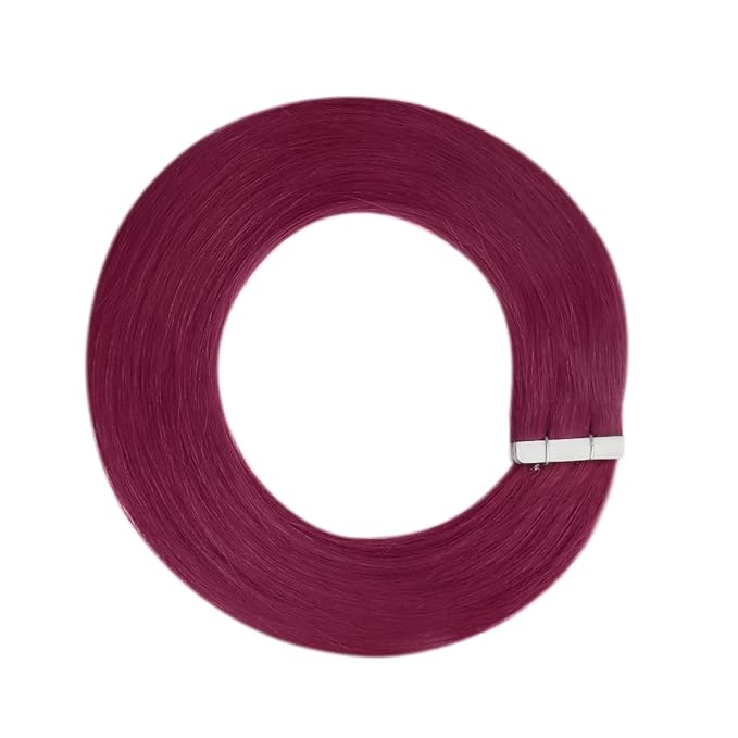 YoungSee Invisible Tape in Hair Extensions Magenta 22 Inch Human Hair Tape in Extensions Rosein Colored Hair Extension Real Human Hair Tape-in for Long Hair 10pcs 25g