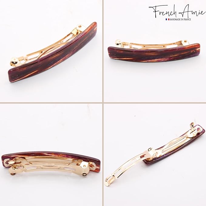 French Amie Small 2 1/4 inch Celluloid Handmade Hair Barrette No Slip Grip Durable Styling Women Hair Accessories Hair Clip for Girls, Made in France(Purple Touch)