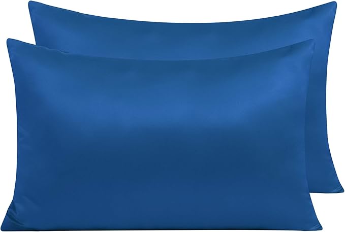 NTBAY Zippered Satin Pillow Cases for Hair and Skin, Luxury Queen Hidden Zipper Pillowcases Set of 2, 20x30 Inches, Royal Blue