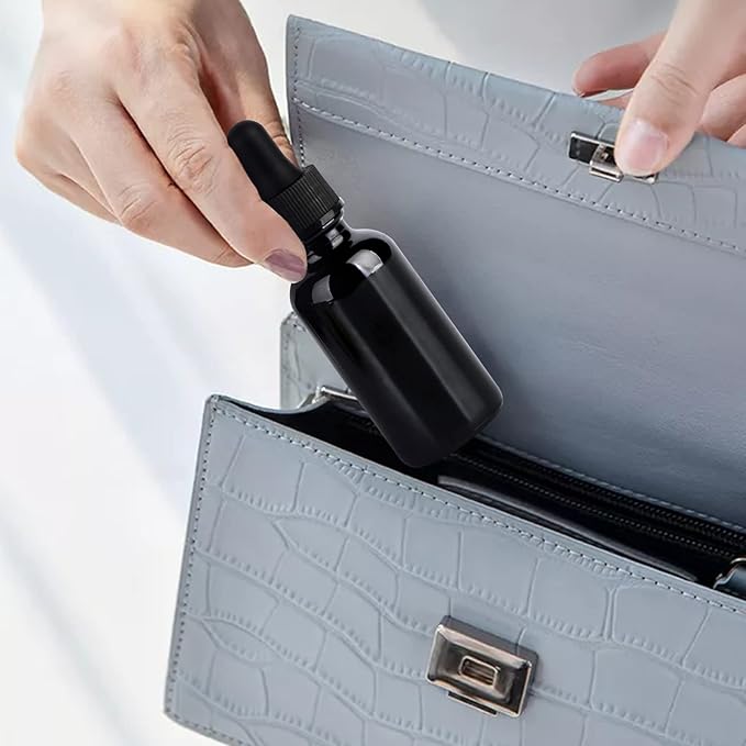 1 oz UV Resistant Dropper Bottle 48 Pack Black Glass Boston Bottles 30ml with Eye Droppers Black Caps for Essential Oils, Perfume, Leak Proof Travel Bottles for Liquids