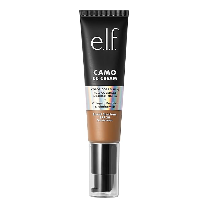 e.l.f. Camo CC Cream, Color Correcting Medium-To-Full Coverage Foundation with SPF 30, Deep 510 C, 1.05 Oz (30g)