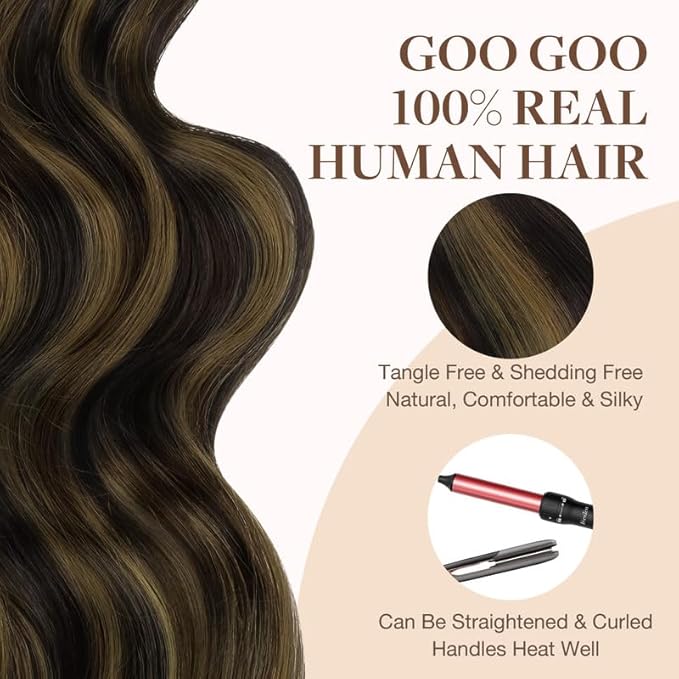 GOO GOO Tape in Hair Extensions Human Hair, 2/6/2 Balayage Dark Brown to Chestnut Brown, 20inch 30g 10pcs, Skin Weft Seamless Invisible, Silky Straight with Thick Ends, Remy Human Hair