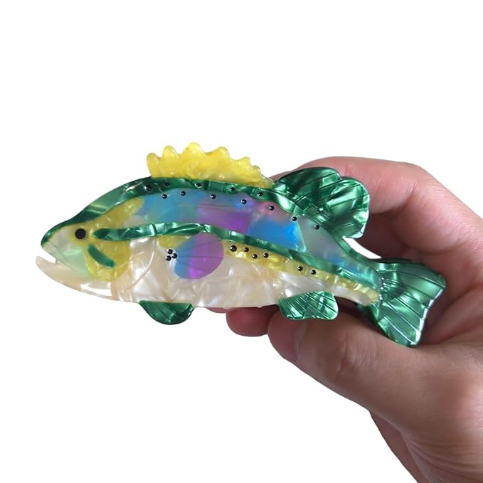 Novelty Aquatic Animals Hair Clips,Green Perch Fish Hair Clip,Cellulose Acetate Hair Clips,Big Claw Clips for Women