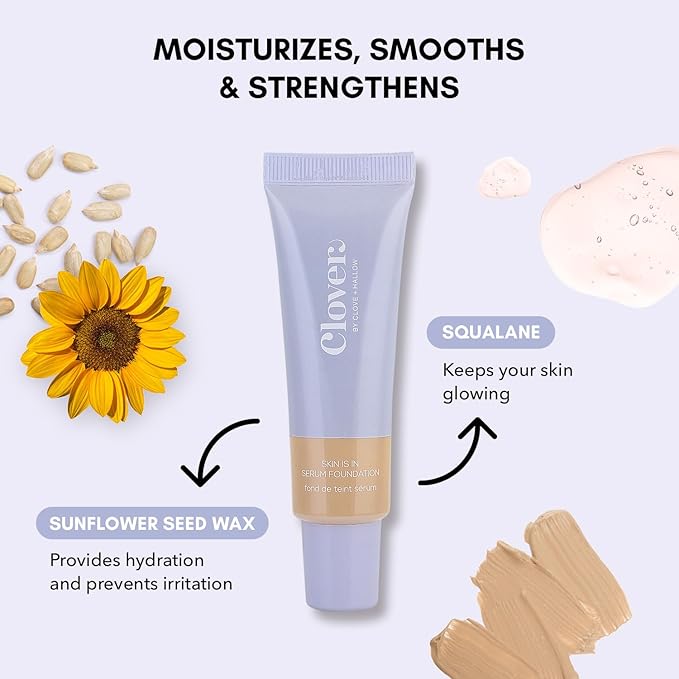 Clover Skin Is In Serum Foundation | Hydrating Face Serum, Lightweight Foundation, Cruelty-Free & Vegan | With Squalane And Sunflower Seed Wax | 30 ml - Shade 04 (Light)