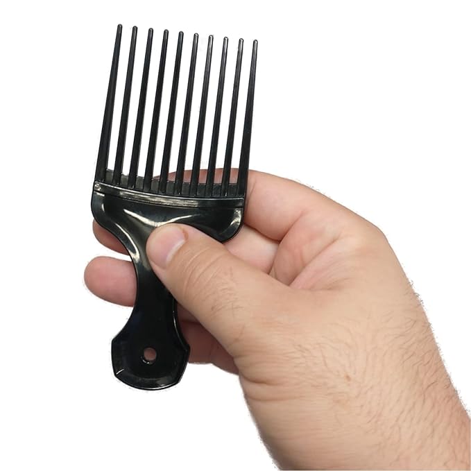 Plastic Hair Pick Comb – Wide Tooth Afro Lift Picks - Pack of 4 Combs - 5.25 Inch - for Styling Lifting Detangling Adding Volume for Long Curly and Thick Hair, Wigs and Beards for Men & Women